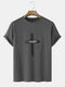 Mens Letter Graffiti Cross Print Short Sleeve T-Shirt - Dark Grey