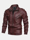 Mens Leather Fashion Coats Multi Pockets Long Sleeve PU Leather Outerwears - Brown