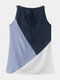 Contrast Color Halter Sleeveless Knotted Casual Tank Top - Blue