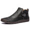 Men Stylish Side Zipper Hand Stitching Microfiber Leather Casual Ankle Boots - Black