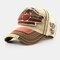 Men & Women Eagle Embroidered Letter Pattern Baseball Cap Embroidery Washed Distressed Cap - Beige
