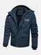 Mens Multi-Pocket Fur Lined Turtleneck Warm Outdoor Jackets - Blue