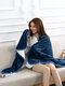 Plain Color Thick Flannel Double Layer Lamb Wool Composite Blanket Office Shawl Blanket - Navy