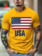 Mens American Flag Letter Graphic Crew Neck Short Sleeve T-Shirts - Yellow