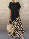 Leopard Print Patchwork Plus Size Maxi Dress - Black