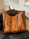 Vintage Suede Patchwork Handbag Heart Shape Decoration Tote Faux Leather Large Capacity Shoulder Bag - Khaki