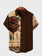 Mens Tribal Figure Pattern Patchwork Ethnic Short Sleeve Shirts - Brown