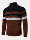 Mens Contrast Color Zipper Stand Collar Casual Knitted Cardigan Sweater - Coffee