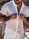 Men Sexy Lace Short Sleeve Shirt - White