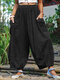 Solid Color Elastic Waist Loose Pants For Women - Black