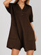 Solid Color Front Button Lapel Collar Casual Romper With Pocket - Brown