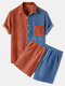 Mens Corduroy Designed Patchwork Casual Loose Lapel Collar Suits - Orange