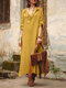 Сплошной разрез с капюшоном и длинным рукавом Винтаж Платье - Желтый