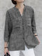 Gestreiftes Damen-Baumwollhemd mit gekerbtem Ausschnitt und Knöpfen - Schwarz