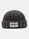 Unisex Mixed Color Knitted Jacquard Letter Cloth Patch All-match Warmth Brimless Beanie Landlord Cap Skull Cap - Black