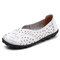 LOSTISY Large Size Women Hollow Handmade Stitching Soft Sole Comfort Leather Flats Loafers - White