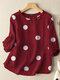 Dot Pattern 3/4 Sleeve Casual Crew Neck Blouse - Red