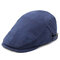 Mens Cotton Linen Solid Color Beret Cap Adjustable Vogue Vintage Casual Forward Hat - Blue