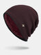 Men Winter Plus Velvet Striped Pattern Outdoor Knitted Warm Beanie Hat - Wine Red