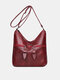 Women Faux Soft Leather Multi-Pocket Tote Bucket Bag Retro Large Capacity Crossbody Bag Travel Bag - Red