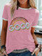 Rainbow Letter Printed Patchwork O-Neck T-shirt - Pink