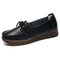 Bowknot Leather Slip On Flat Casual White Shoes - Black