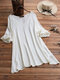 Casual Lace Patchwork Sleeve V-neck Plus Size Blouse - White