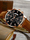 10 Colors PU Leather Men Business Watch Decorated Pointer Calendar Quartz Watch - Brown Band Rose Gold Case Black 