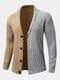 Mens Two Tone Patchwork Single Breasted Rib Knit Casual Cardigans - Khaki