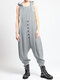 Drop-crotch Solid Color Sleeveless Plus Size Hooded Jumpsuit - Grey