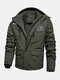 Mens Multi-Pocket Fur Lined Turtleneck Warm Outdoor Jackets - Green
