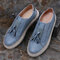 Large Size Women Breathable Hollow Tassel Straw Soft Flats - Blue