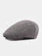 Men Woolen Cloth Solid Color Simple Warmth Forward Hat Beret Flat Cap - Dark Gray