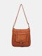 Women Vintage Faux Leather Multi-Compartments Waterproof Solid Color Crossbody Bag Shoulder Bag - Brown