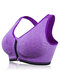 Women Sport Bras Front Zipper Full Cup Fitness Breathable Sweaty Yoga Activewear - Purple