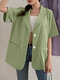 Solid Color Half Sleeve Turn-down Collar Blazer For Women - Green