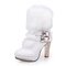 Buckle Furry High Heel Bling Boots - White