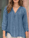 Lässige Bluse mit Raglanärmeln und gestreiftem V-Ausschnitt für Damen - Blau