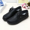 Big Size Leather Lace Up Loafers Flat Casual Shoes For Women - Black