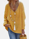 Solid Color V-neck Long Sleeve Casual Sweater For Women - Yellow