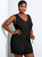 Solid Sleeveless Knotted V-neck Plus Size Jumpsuits - Black