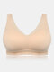 Women Plus Size Wireless Back Closure Breathable Seamless Solid Color Bras - Nude