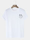 Mens Small Circle Chest Print 100% Cotton Casual Short Sleeve T-Shirts - White