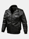 Mens Leather Fashion Jackets Multi Pockets Long Sleeve PU Leather Coats - Black