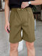 Pantalones cortos casuales de color liso para hombre con bolsillo - marrón
