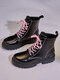 Women Casual Classic Lace Up Platform Short Combat Boots - Pink