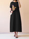 Pure Color Short Sleeve Long Maxi Vintage Dresses - Black