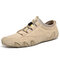 Men Handmade Soft Lace Up Leather Driving Shoes - Khaki