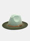 Unisex Woolen Cloth Gradient Color Pin Buckle Strap Decoration Wide Brim Fashion Fedora Hat - Green+Army Green