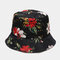Women & Men Leaf Flower Print And Black Bucket Hat Vacation Style - #06